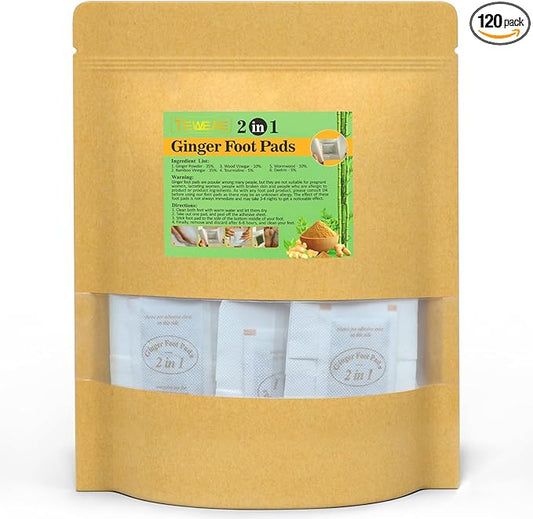 2 in 1 Foot Pads, 120 Pads Tear and Use Pure Ginger Bamboo Wormwood Foot Pads, Bigger Adhesive ''Stay in Place'' Goodnight Pads-StrideForce Fitness