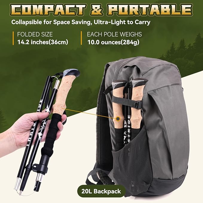 Trekking Poles Aviation Grade Aluminum Alloy-Strong Lightweight Collapsible Walking Sticks for Hiking Poles for Women, Men,Seniors in The 4 Season,All-Terrain,2pc Per Set-StrideForce Fitness