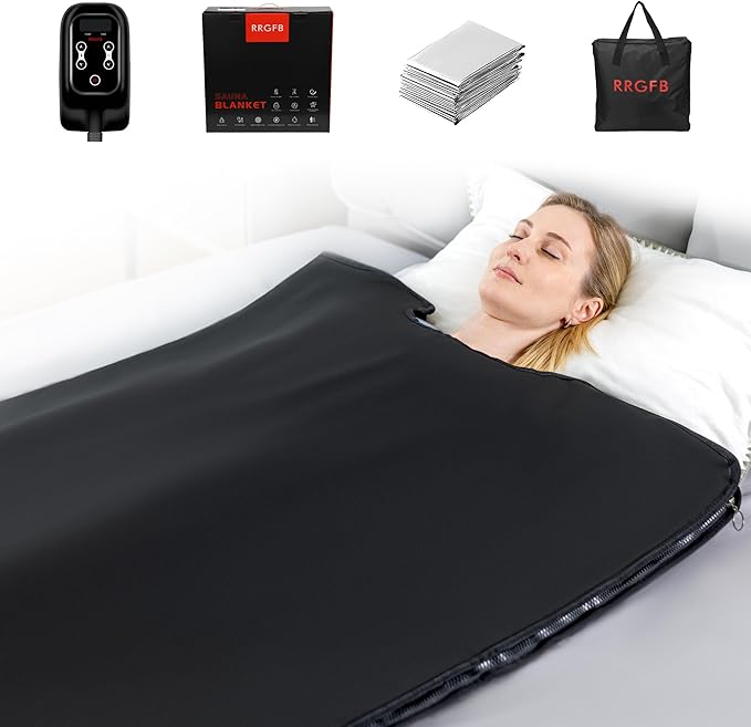 Portable Infrared Sauna Blanket, Detox & Relaxation at Home, Adjustable Timer 1-60 Min, Temperature Range 95-167℉, 6 ft x 2.6 ft, Durable PU Leather Cover-StrideForce Fitness