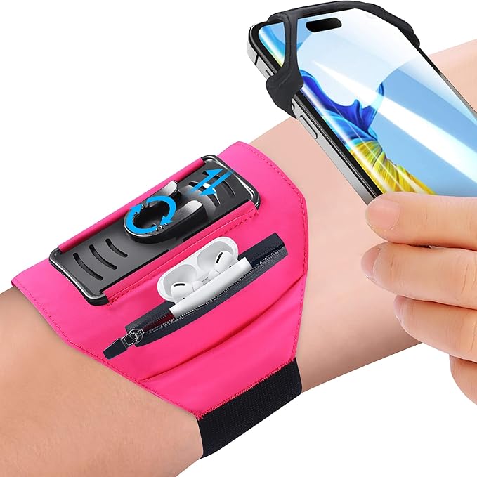 Detachable & 360° Rotatable Armband - Reflective Strap with Zipper Pocket Holder Bag - Compatible with iPhone 16 15 14 Pro Max Plus Samsung Galaxy Note for Running Workout Exercise Walking & Sports-StrideForce Fitness