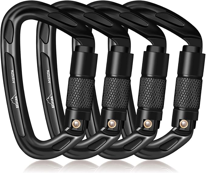BEIFENG 25KN Auto Locking Carabiner - UIAA Certified Heavy Duty Climbing Carabiners for Rock Climbing, Camping, Rappelling, Hunting, Rescue Equipment - Professional Carabiner Clips (Black)-StrideForce Fitness