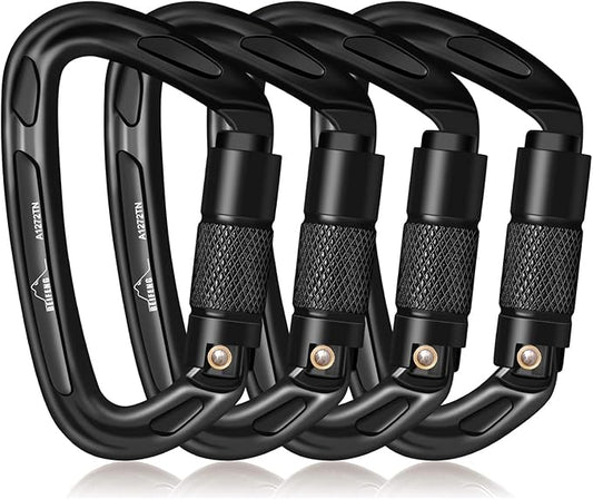 BEIFENG 25KN Auto Locking Carabiner - UIAA Certified Heavy Duty Climbing Carabiners for Rock Climbing, Camping, Rappelling, Hunting, Rescue Equipment - Professional Carabiner Clips (Black)-StrideForce Fitness