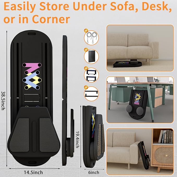 Pilates Reformer Board, 6 in 1 Portable & Foldable Pilates Reformer Set with Resistance Bands, Pilates Board for Home Workout, Multifunctional Abdominal Board-StrideForce Fitness