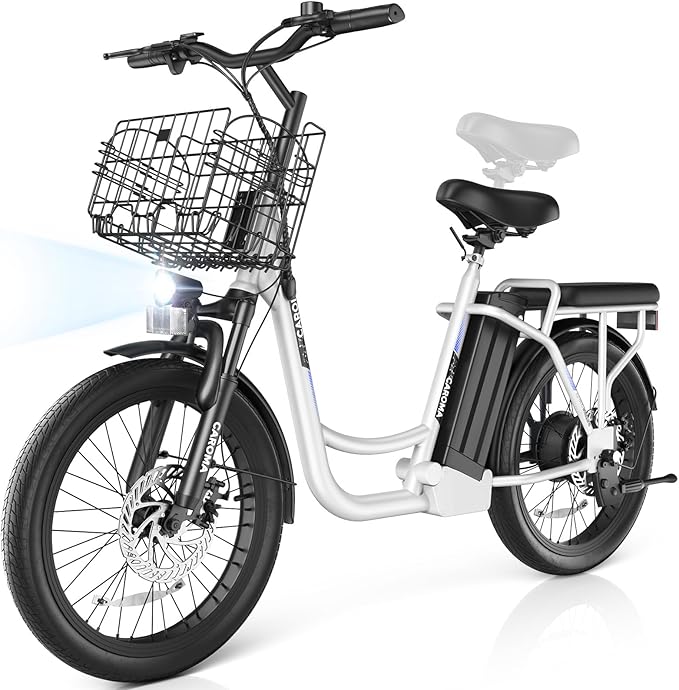 Caroma Electric Scooter with Seat, 48V Removable Battery E-Bike, Up to 30Miles&20MPH, 500/800/1200W Motor, 20" Fat Tire Adult Electric Bicycles for Commuting with Basket-StrideForce Fitness
