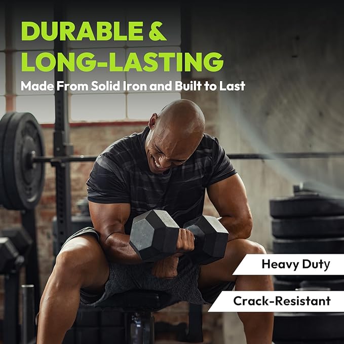 Hex Dumbbell 40-125 lb, Rubber Encased Exercise & Fitness Dumbbells, Hand Weight for Strength Training-StrideForce Fitness