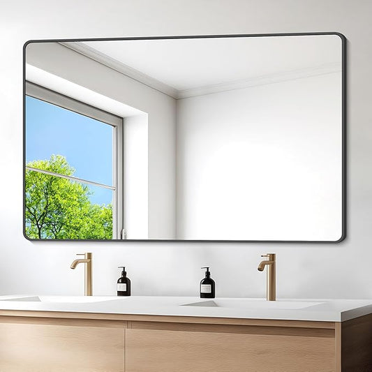 36" x 55"Bathroom Mirror, Matte Black Wall Mirror with Metal Frame, Decorative Rectangular Vanity Mirror for Bedroom Bathroom Living Room Entryway (Horizontal/Vertical)-StrideForce Fitness