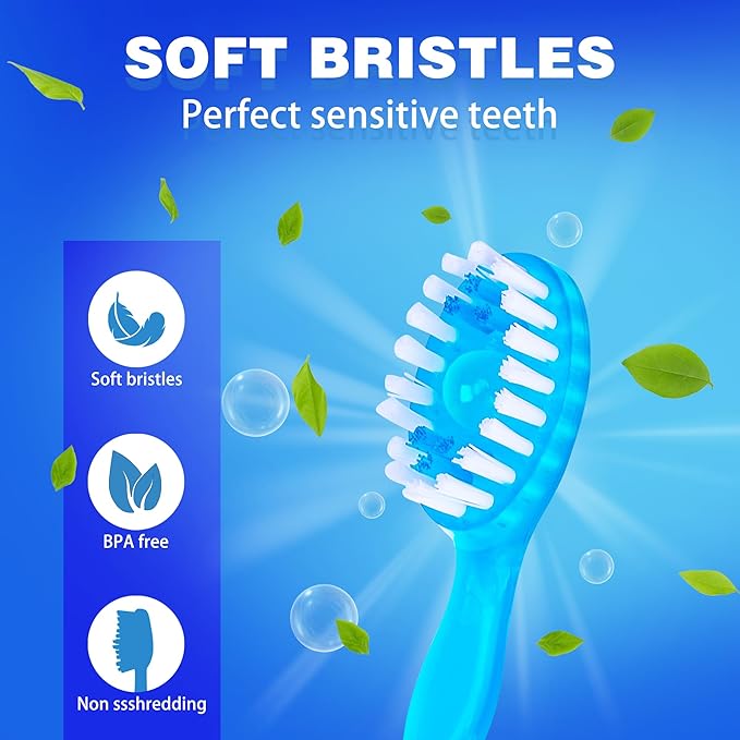 5 in 1 Mini Brushes-Disposable Toothbrushes with Toothpaste + Floss + Pick + Tongue Scraper | Travel Size | Individually Wrapped | Soft | Mint | Travel Set (Peach, 26 pcs)