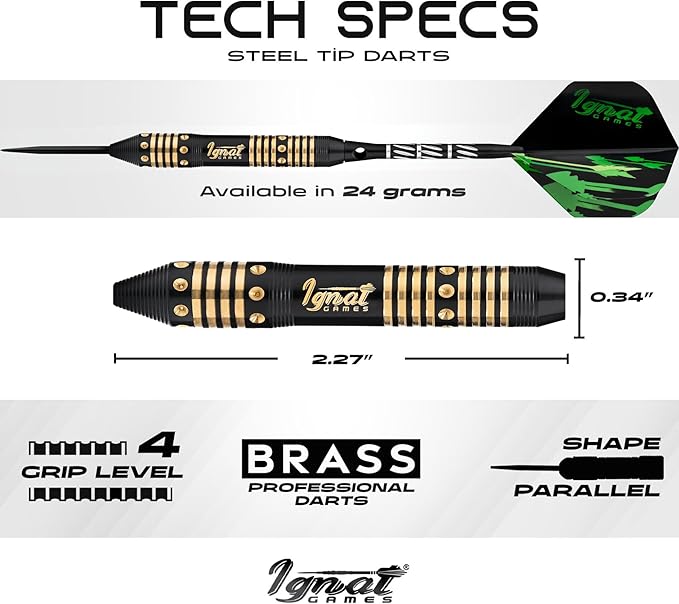 IgnatGames Premium Steel Tip Darts – 3/6/12 Pack Brass Barrels with Aluminum Shafts, 16 GlideXPro Flight Set, Tool Kit & Giftable Case-StrideForce Fitness