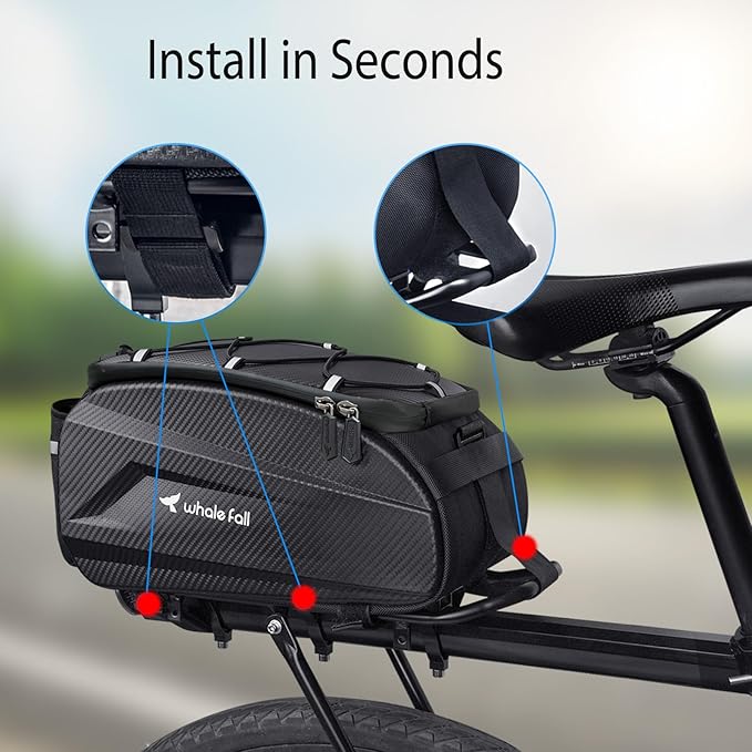 whale fall 10L Bike Rack Bag – Hard-Shell Waterproof Rear Trunk Pannier with Rain Cover, 4-Side Reflective Panels, Bike Accessories for Commuter, Road, Mountain, E-Bike-StrideForce Fitness