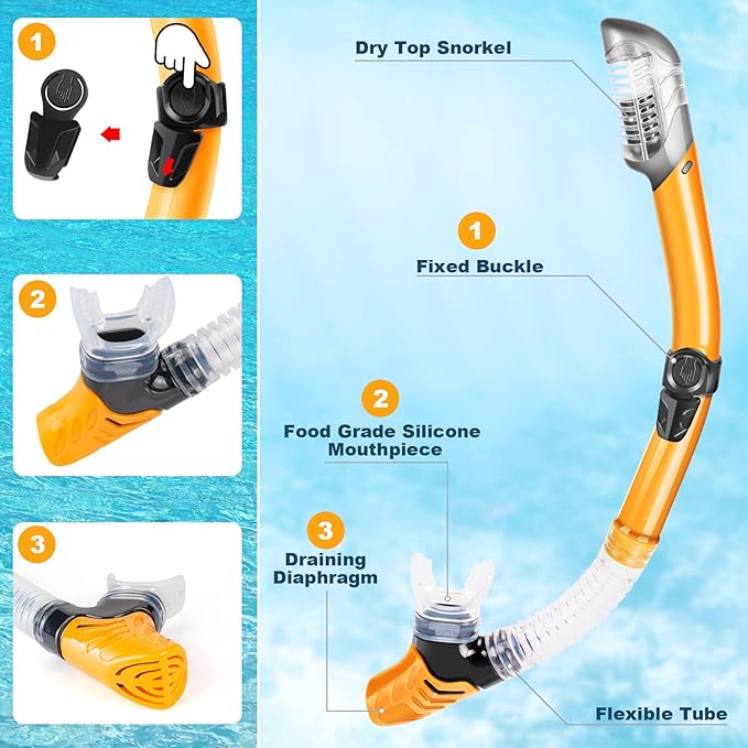 ZEEPORTE Mask Fin Snorkel Set, Travel Size Snorkeling Gear for Adults with Panoramic View Anti-Fog Mask, Trek Fins, Dry Top Snorkel and Gear Bag for Swimming Training, Snorkeling Kit Diving Packages-StrideForce Fitness