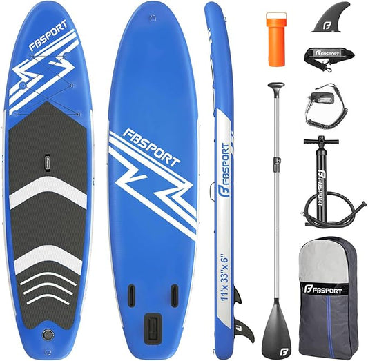 FBSPORT 11' Premium Stand Up Paddle Board, Yoga Board with Durable SUP Accessories & Carry Bag | Wide Stance, Surf Control, Non-Slip Deck, Leash, Paddle and Pump for Youth & Adult-StrideForce Fitness