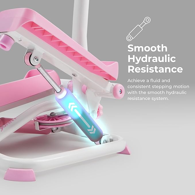 Sunny Health & Fitness Total Body 2-in-1 Smart Stepper Machine for Home with Handlebar and Resistance Bands, Total Body Workout, Adjustable Hydraulic, LCD Monitor, Non-Slip Pedals – 330 LB Max Weight-StrideForce Fitness