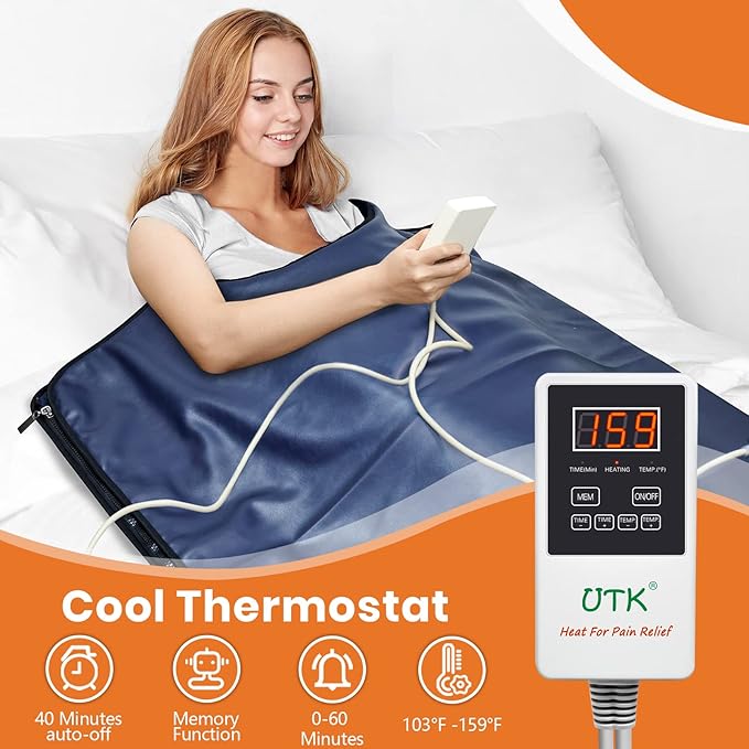 UTK Infrared Sauna Blanket, Sauna Blanket for Detox, Sauna FIR Therapy, Natural Jade & Tourmaline Stone, 660mm Photon, Pain Relief, Sweat Fast, Home SPA, Full-Size Body Blanket, 50 Plastic Wrap-StrideForce Fitness