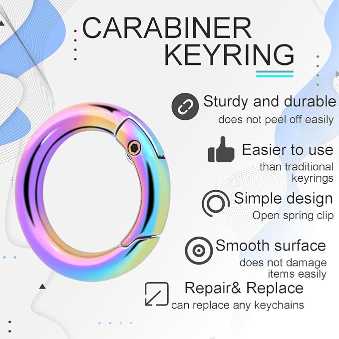 10Pack 3/4 Inch Round Carabiner, Metal Keychain Rings Spring O Ring for Purse Shoulder Bag Chain Ring Clip Replacement Paracord Keychain Lanyard Leather DIY Crafts (Rainbow)-StrideForce Fitness