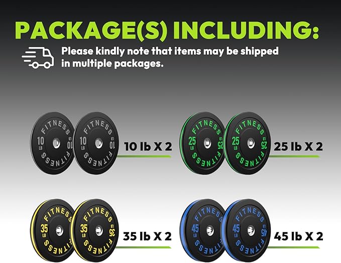 Rubber Weight Plates, Olympic Bumper Plate Set 2-Inch, 45/100 / 160/190 / 260/300 lb Barbell Weights for Home Gym, Colored Standard Strength Training Plates for Weightlifting-StrideForce Fitness