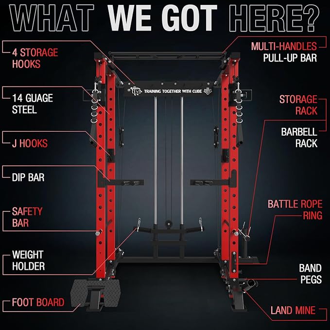 Mikolo Power Cage, 1500lbs Power Rack with LAT PullDown and Cable Crossover System, Squat Rack with Pulley System, Weight Cage for Home Gym with Training Attachments-StrideForce Fitness