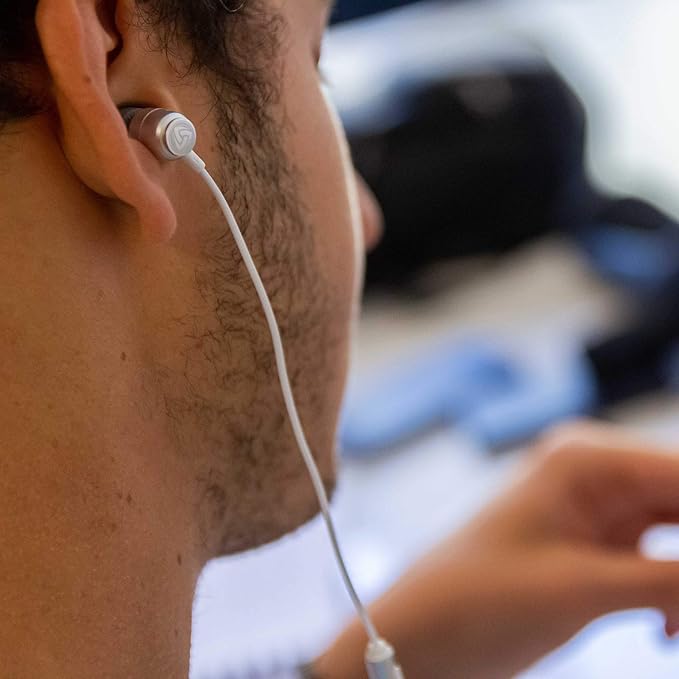 LUDOS Clamor Wired Earbuds in-Ear Headphones, 5 Years Warranty, Earphones with Microphone, Noise Isolating Ear Buds, Memory Foam for iPhone, Samsung, School Students, Kids, Women, Small Ears - White-StrideForce Fitness