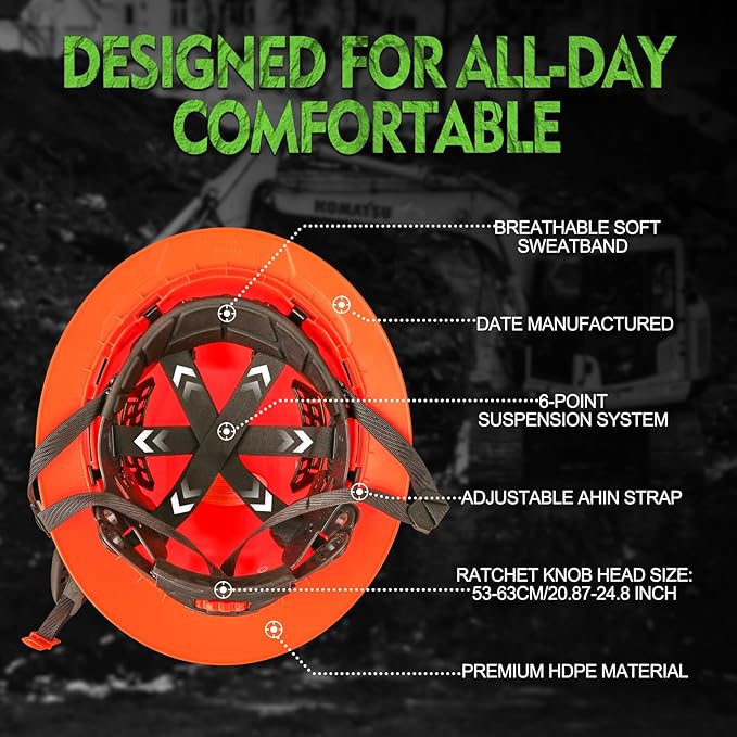 GREEN DEVIL Matrix Full Brim Hard Hat with Headlight Vented Construction Safety Helmet OSHA Approved Cascos De Construccion Work Hardhat for Men&Women-StrideForce Fitness