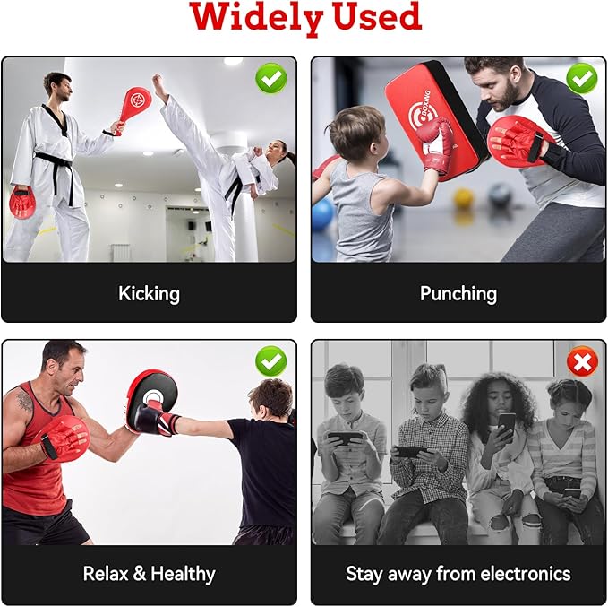Punching Mitts Kick Pack Set, Boxing Pads Curved Focus Punching Mitts Kickboxing Striking Target Pads for Kids Men Women, Martial Arts Training Equipment for Boxing Taekwondo Karate Muay Thai-StrideForce Fitness