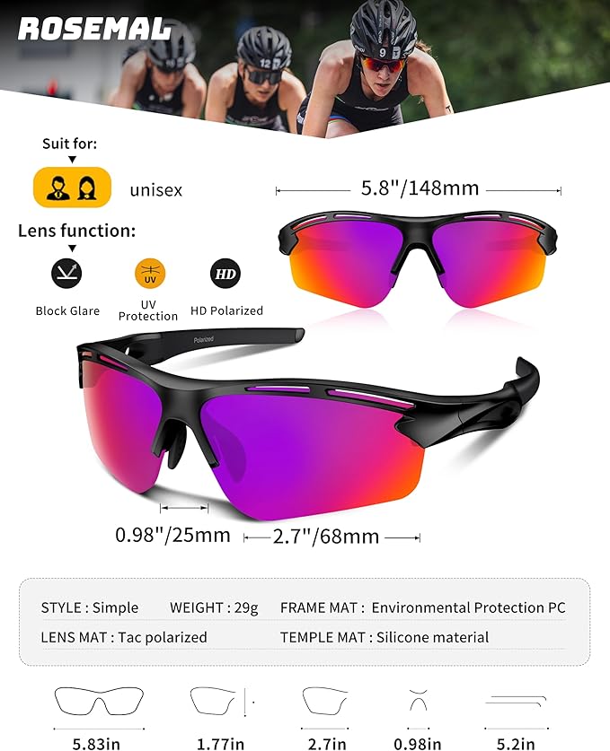 Polarized Sports Sunglasses for Men Women,UV400 Protection Sunglass for Running Cycling Fishing Hiking TR90-StrideForce Fitness