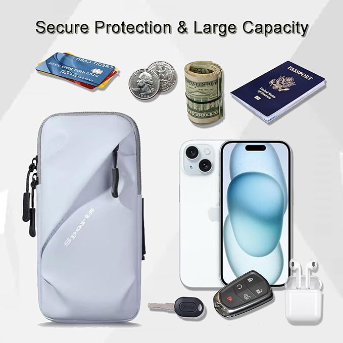 Phone Holder Arm Bands, Small Crossbody Shoulder Holsters Bag with Arm Band, Fits iPhone and All Cell Phones, Use for Running, Walking, Hiking & Biking (Plus Size Light Blue)-StrideForce Fitness