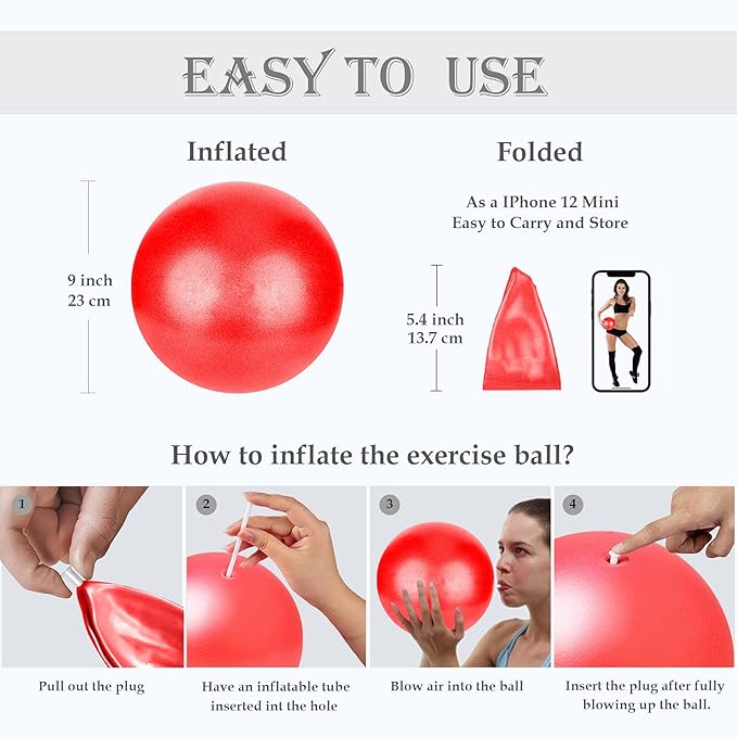 Soft Pilates Ball 9 Inch, Ideal Small Exercise Ball Between Knee Squeeze for Physical Therapy Yoga Core Medicine Abs Pt Bouncy, Mini Rubber Fitball Barre Workout Equipment for Women Men Kid Toddler-StrideForce Fitness