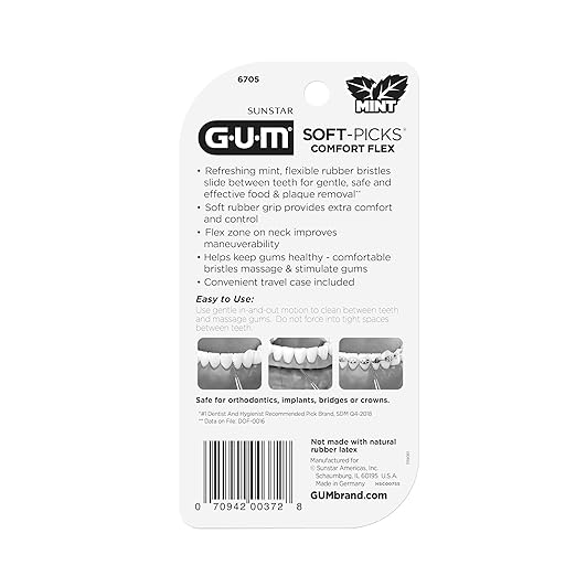 GUM Soft-Picks Comfort Flex, Mint, Easy to Use Dental Picks for Teeth Cleaning Health, Disposable Interdental Brushes with Convenient Carry Case, Dentist Recommended, 80 Count (Pack of 4)