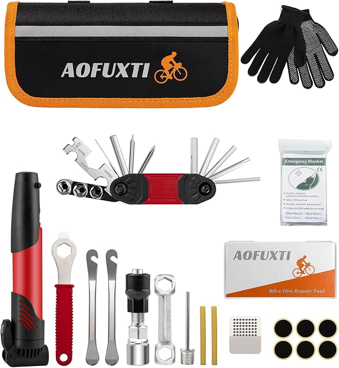 Bicycle Tire Patch Repair Kit, Bike Chain Repair Wrench, Essential Mini Pump, Portable Adult Bicycle Toolkit Accessories,Tool Kit for Camping Travel, Best Gifts for Men and Women-StrideForce Fitness