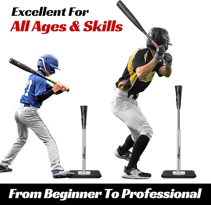 Portable Batting Tee,Height Adjustable from 25-37 inch Hitting Tee For Baseball and Softball, Easy Assemble Premium Baseball Tee with Rubber Top,Metal Base Softball Tee for Kids/Youths/Adults-StrideForce Fitness