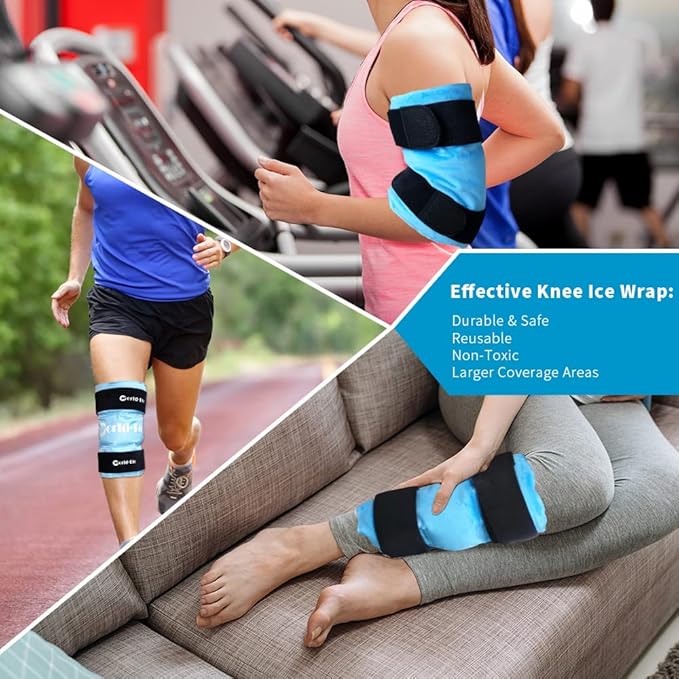 Knee Ice Pack Wrap for Pain Relief, Reusable & Flexible Gel Cold Pack for Leg Injuries, Swelling, Replacement Surgery, Hot & Cold Compress Knee Ice Wrap for Arthritis, Post-Surgery Recovery-StrideForce Fitness