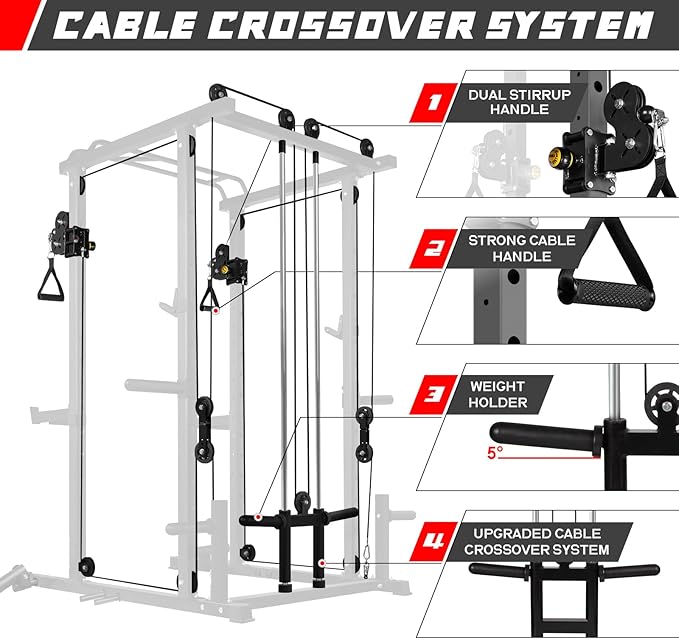 RitFit Multi-Function Squat Rack Power Cage PPC03 with Cable Crossover System, 1000LBS Capacity Power Rack and Packages with Optional Weight Bench, Barbell Weight Set, for Garage Workout & Home Gym-StrideForce Fitness