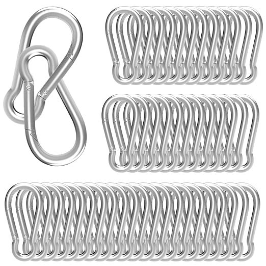 50PCS M6 Spring Snap Hook Carabiner, Heavy Duty Galvanized Steel Carabiner Clip, 260LBS Holding Capacity Spring Clips for Hammock Swing Outdoor Travel-StrideForce Fitness