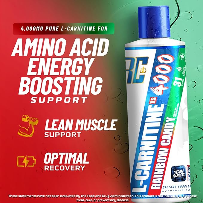 Ronnie Coleman Signature Series L Carnitine XS 4000 Liquid, Stimulant Free, Sugar Free, Zero Carbs, Lean Muscle Strength Support for Men & Women, 16 Oz (16 oz, Rainbow Candy (4000))-StrideForce Fitness