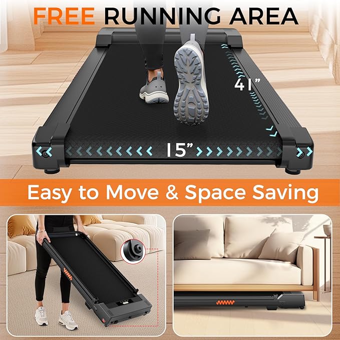 Under Desk Treadmill, 3.0HP Walking Pad with Handle Bar, Foldable Treadmills for Home Office, Running Machine with LED Display & Remote Control, Jogging Machine for Small Spaces-StrideForce Fitness