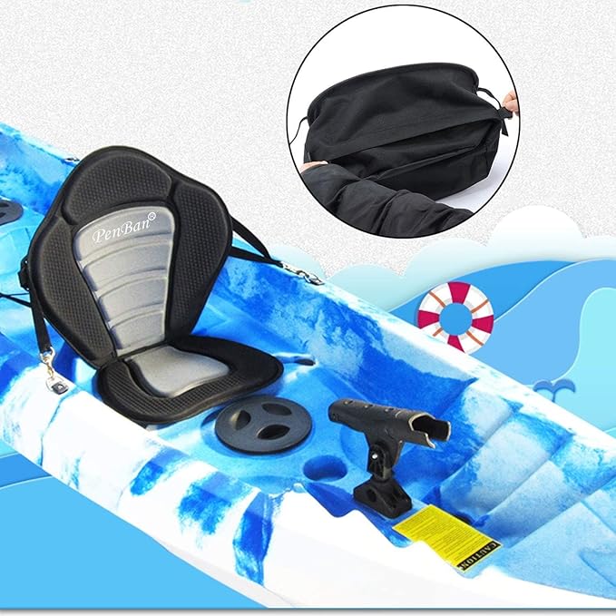 Universal Deluxe Kayak Seat Cushion with Storage Bag for Kayak,Padded Boat,SUP,Canoe,Fishing Boat,Seats with 4 Adjustable Straps-StrideForce Fitness