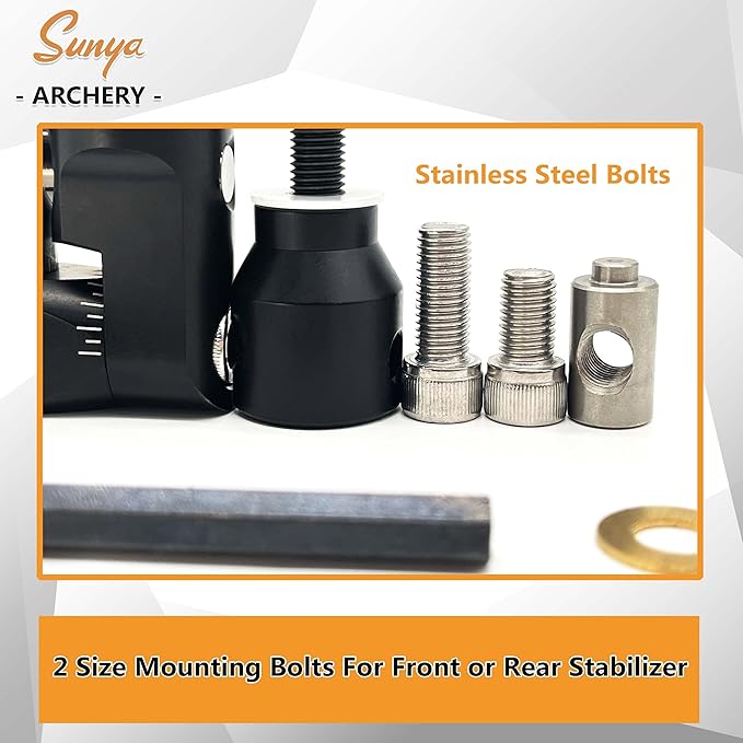 SUNYA Archery Bow Stabilizer for Compound Bow, Carbon Fiber Body Flexible Core, Damping System and Weights Kit, 8",10",12" 15" in Expedition Series-StrideForce Fitness