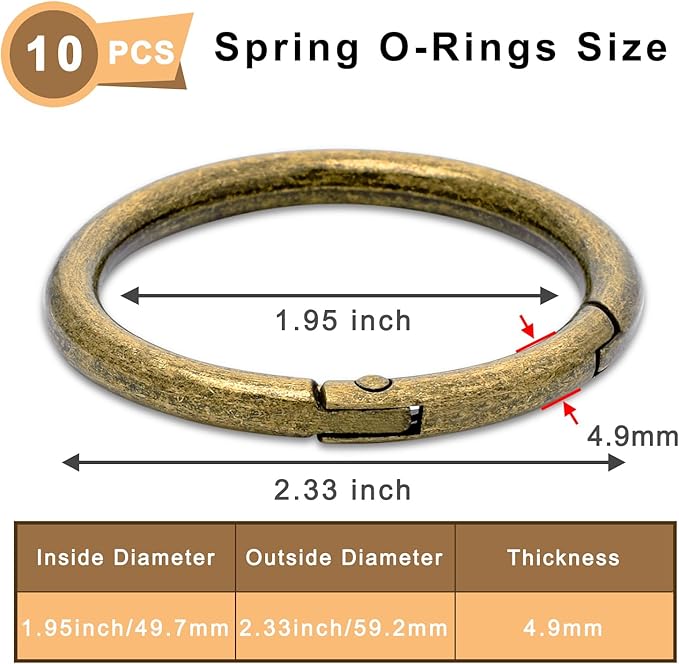 10Pack 2" Large Round Carabiner Clips, Metal Spring O Rings for Organizer Key Rings, Paracord Keychain Lanyard, Pet Chains, Purse Hardware, Key Snap Hooks DIY Accessory (Bronze)-StrideForce Fitness