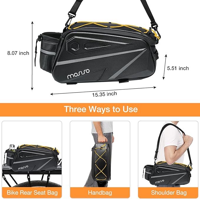 MOSISO Bike Rack Bag, Waterproof Bike Rear Rack Handbag Bicycle Trunk Bag, 14L EVA Mountain Bicycle Rear Seat Storage Saddle Pouch Cycling Luggage Pouch with Shoulder Strap, Yellow-StrideForce Fitness
