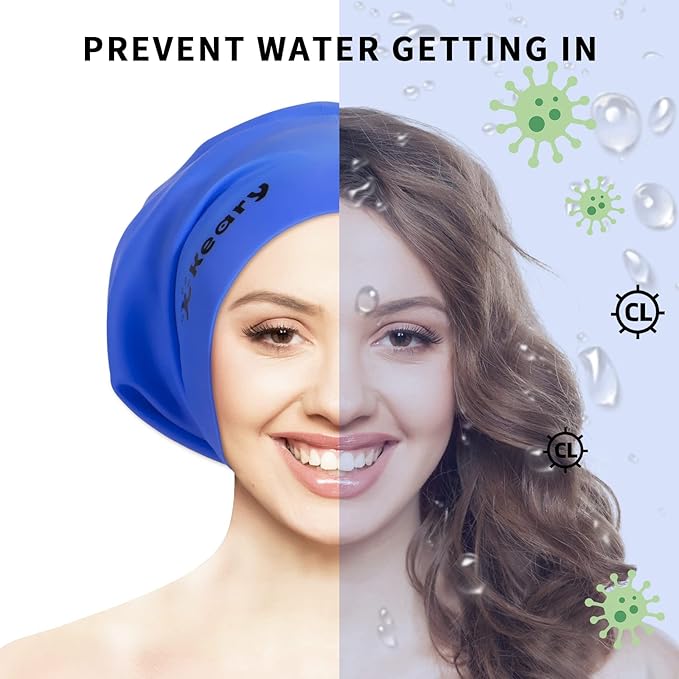 Keary Extra Large Swim Cap for Braids and Dreadlocks Extensions Weaves Long Hair, Waterproof Silicone Cover Ear Bath Pool Shower Swimming Cap for Adult Youth to Keep Hair Dry, Easy to Put On and Off-StrideForce Fitness