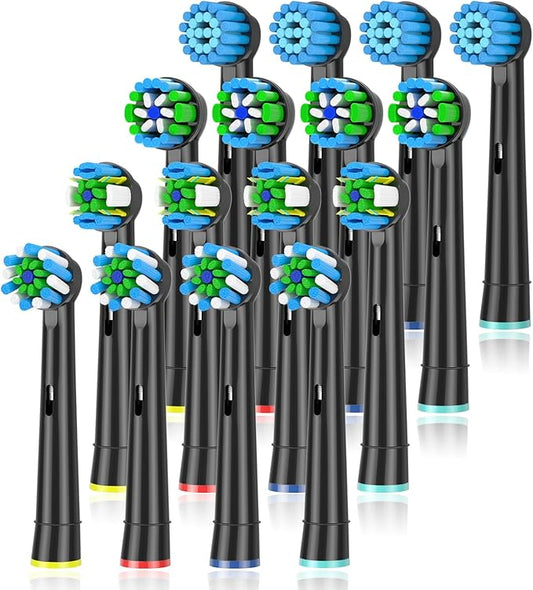 Replacement Toothbrush Heads Compatible with Braun Oral b 7000/Pro 1000/9600/ 5000/3000/8000/Genius and Smart Electric Toothbrush, 16 Pcs (Black)