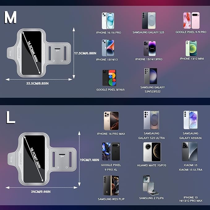 PORTHOLIC 2025 Running Armband Water Resistant Sports Phone Holder Case with Extension Strap, Key Card Slot Up to 6.9" Phone for iPhone 17/16/15/14/13 Plus Air Pro Max XR/XS, Galaxy S25/24/S10-StrideForce Fitness