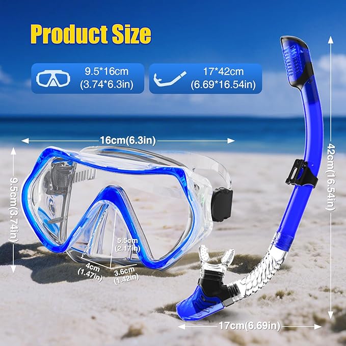 Snorkeling Gear, Dry Snorkel Set180° Panoramic Wide View,Anti-Fog Scuba Diving Mask, Professional Snorkeling Gear for Free Breathing, Swimming, Diving-StrideForce Fitness