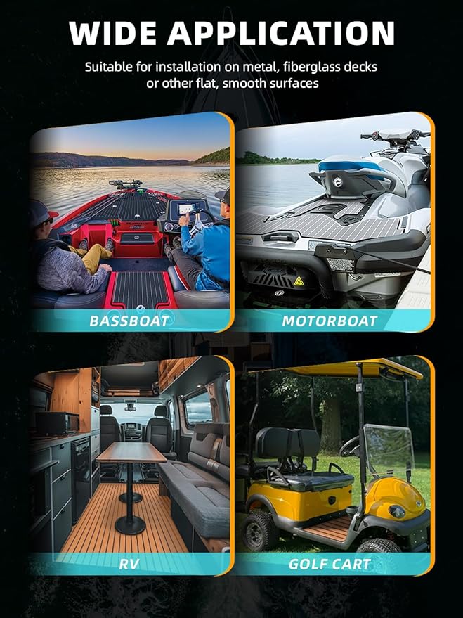 FOCEAN Boat Flooring EVA Foam Boat Decking Faux Teak Marine Flooring Boat Mat Boat Carpet Sheet for Motorboat RV Yacht Kayak Surfboard, 94.5"x 47.2"/35.4"/23.6"/15.7"-StrideForce Fitness