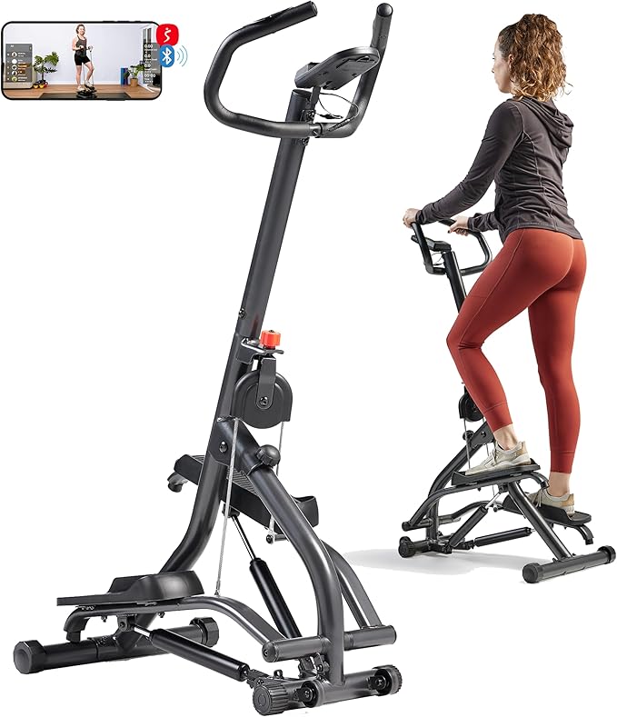 Sunny Health & Fitness Stair Stepper w/Handlebar, Extended Step Range Climber Machine for Legs, Core and Glute Workouts, Connection with Free SunnyFit App-StrideForce Fitness
