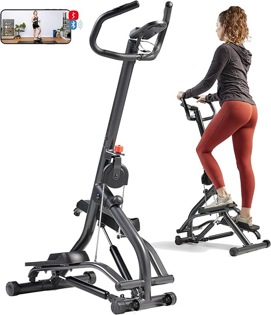 Sunny Health & Fitness Stair Stepper w/Handlebar, Extended Step Range Climber Machine for Legs, Core and Glute Workouts, Connection with Free SunnyFit App-StrideForce Fitness