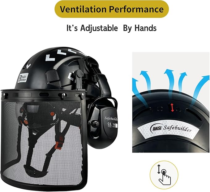 Forestry Safety Helmet with Build-in Visor Mesh Face Shield Ear Muffs 4 in 1 Chainsaw Safety Hard Hats-StrideForce Fitness
