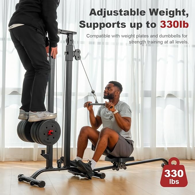 TOUSAINS Cable Machine Home Gym, 330 Lbs Plates Loaded Cable Crossover Machine, 2 in 1 Functional Trainer with Rowing Machine, Space Saving Design for Home Gym-StrideForce Fitness