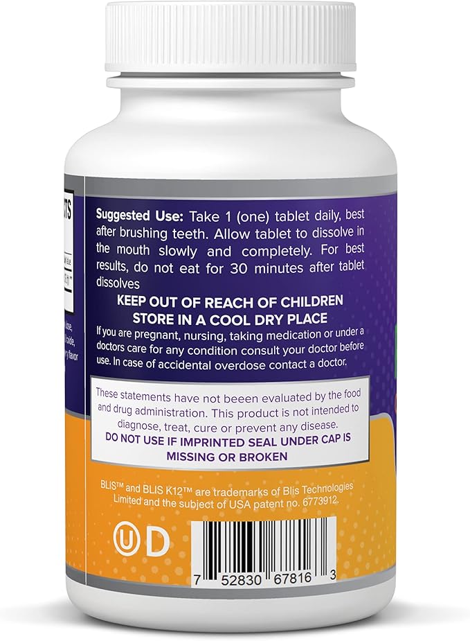 Oral Probiotic Supplement with BLIS K12 4 Billion CFU - Now Dairy Free - Doctor Formulated 30 Day Supply Bottle for Bad Breath, Strep, Cavities, Gum and Oral and Dental Health - Sugar Free - USA Made