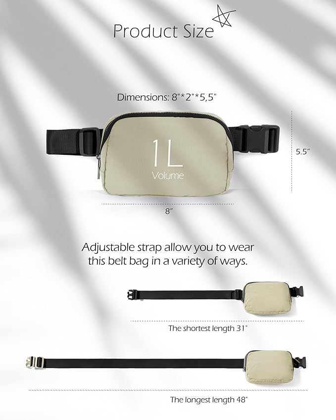 ODODOS Unisex Mini Belt Bag with Adjustable Strap Small Fanny Pack for Workout Running Traveling Hiking, Khaki-StrideForce Fitness