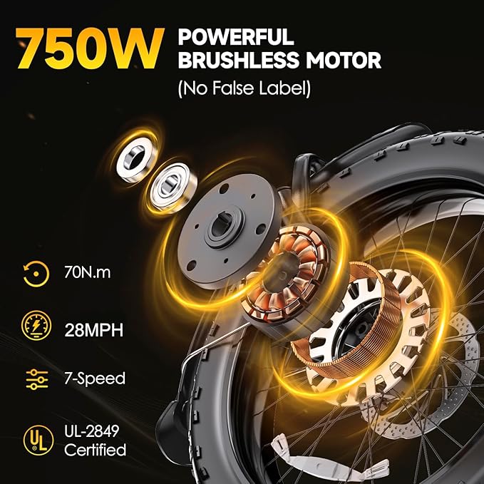 Electric Bike for Adults 20" Fat Tire,750W Motor 52V 13AH Removable Battery Max Range 35 Miles,28MPH,Folding EBike with Shimano 7 Speed and Adjustable Seat for Commute Mountain Snow-StrideForce Fitness